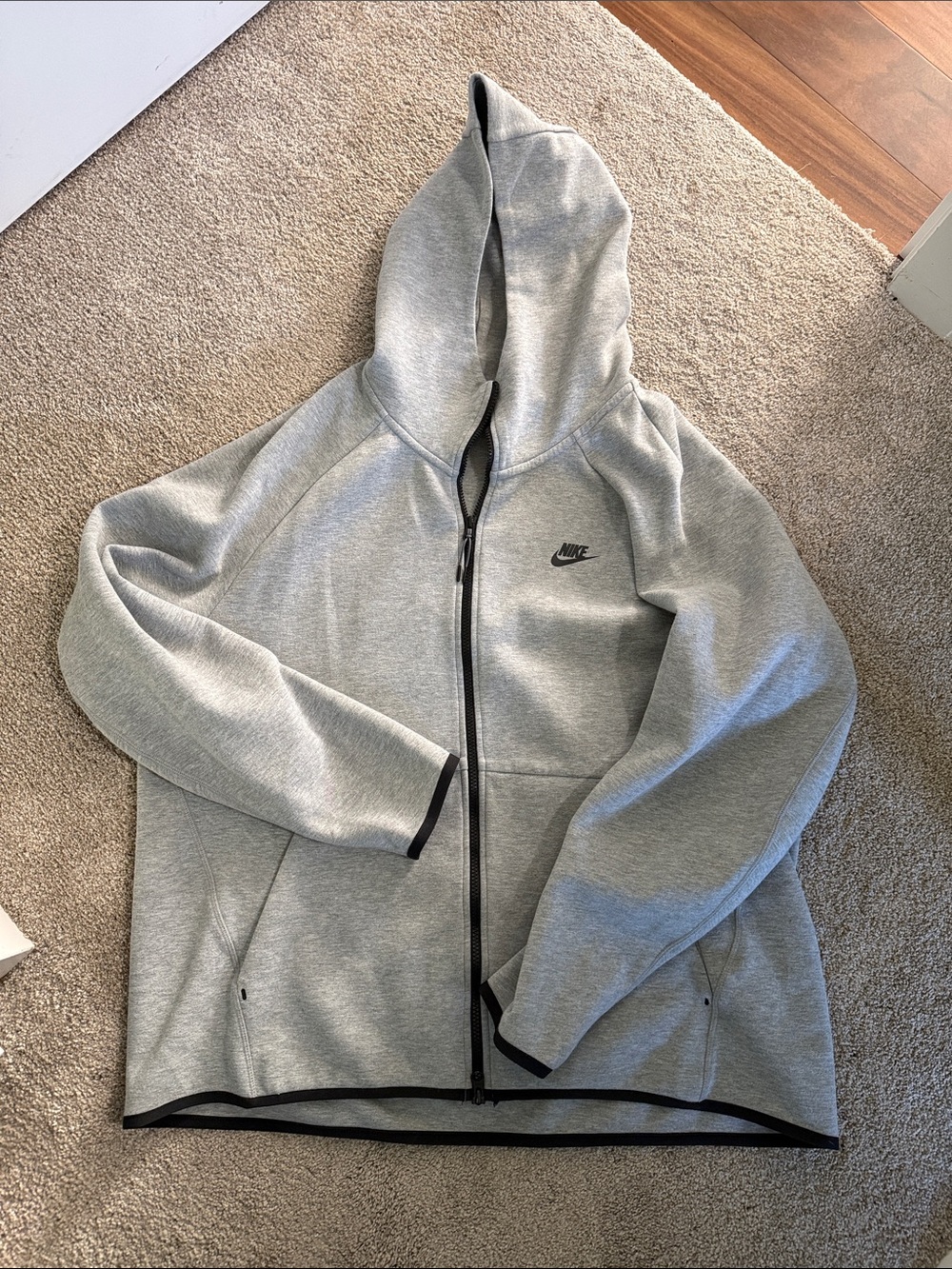 Nike Gray Full-Zip Hooded Jacket with Black Trim